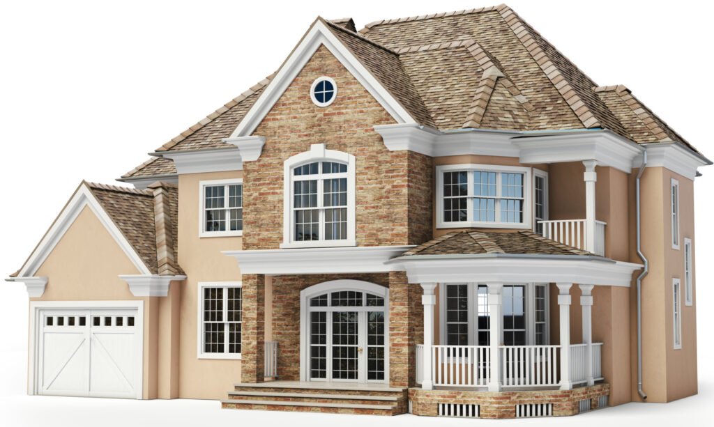 House isolated on white. Real estate concept. 3d illustration
